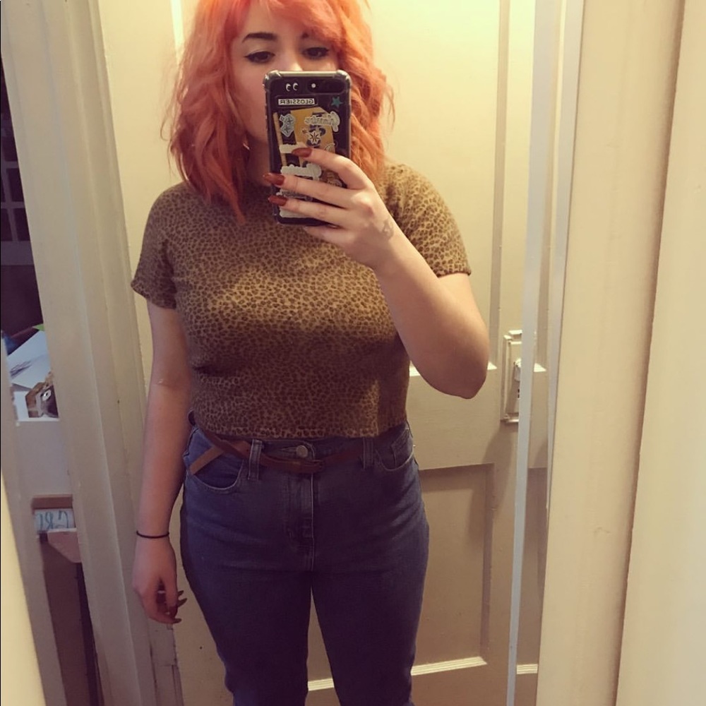 Vintage Leopard Print Sweater Crop Top